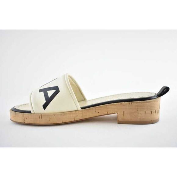 Chanel 19S Ivory Black Letter CC Logo Cork Mules Slide Sandal Flop Flat 35c - Picture 8 of 12